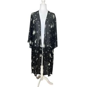 Hot Topic Celestial Hi-Low Kimono Black and White Night Sky